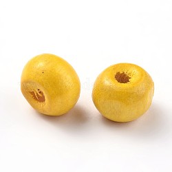 Perles en bois naturel teint, ronde, sans plomb, jaune, 10x9mm, Trou: 3mm
