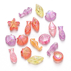 Transparente Acryl Perlen, ab Farbe plattiert, gemischte Formen mariner Organismen, Mischfarbe, 5~14x5~12x3.5~4.5 mm, Bohrung: 1.6 mm, ca. 2500 Stk. / 500 g