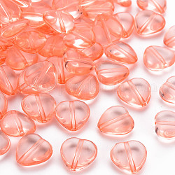 Perles en acrylique transparente, cœur, Saumon, 13.5x13.5x5.5mm, Trou: 1.5mm, environ 775 pcs/500 g