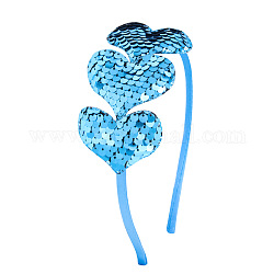 Herzförmige Stoffstirnbänder mit Pailletten, Valentinstag Haarschmuck für Mädchen, hellblau, 140x120 mm