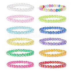 Ensembles de bracelets extensibles en perles acryliques transparentes de couleur ab, pour les enfants, couleur mixte, diamètre intérieur: 1-5/8 pouce (4.1 cm), 12 pièces / kit
