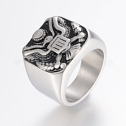 304 anelli in acciaio inox, anelli con sigillo per uomo, con smalto, Anelli a banda larga, argento antico, formato 10, 20mm