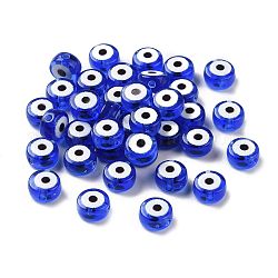 Perles en acrylique transparente, plat rond avec motif mauvais œil, bleu moyen, 7x4mm, Trou: 1.5mm