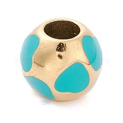 Ion Plating(IP) 304 Stainless Steel European Beads, with Enamel, Large Hole Beads, Round with Heart, Golden, Turquoise, 10.5mm, Hole: 4.5mm