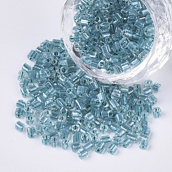 8/0 deux verre taillé perles de rocaille, hexagone, couleurs intérieures transparentes arc-en-ciel et lustre, bleu acier, 2.5~3x2.5mm, Trou: 0.9mm, environ 15000 pcs / sachet 