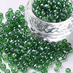 Perline semi di vetro, trans. colori lustered, tondo, verde, 4mm, Foro: 1.5 mm, circa 1000pcs/100g