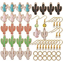 DIY Cactus Earrings Making Kit, Including Alloy Enamel Pendants, Iron Earring Hooks & Open Jump Rings, Mixed Color, Cactus Charm: 24pcs/box