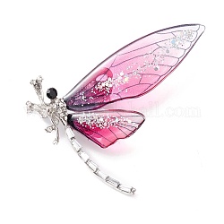 Pin de esmalte de libélula, exquisito broche de rhinestone de aleación de insectos para mujer niña, Platino, de color rosa oscuro, 47x60x2mm, pin: 0.7 mm