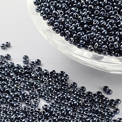 12/0 grade a perles de rocaille en verre électrolytique, couleurs métalliques, bleu de Prusse, 2x1.5mm, Trou: 0.3mm, environ 3000 pcs/50 g