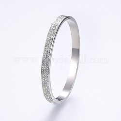 304 Stainless Steel Bangles, with Polymer Clay Rhinestone, Stainless Steel Color, 2-3/8 inch(6cm)x2 inch(5cm), 7mm