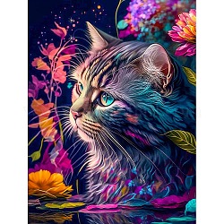 Ab цвет цветок кот поделки набор для алмазной живописи, включая сумку со стразами из смолы, алмазная липкая ручка, поднос тарелка и клей глина, красно-фиолетовые, 400x300 мм