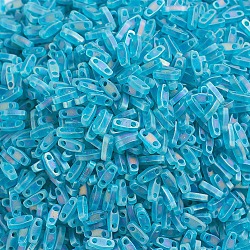Miyuki Viertel Tila Perlen, japanische Saatperlen, 2-Loch, (qtl2405fr) matt transparent blaugrün ab, 5x1.2x1.9 mm, Bohrung: 0.8 mm, ca. 480 Stk. / 10 g