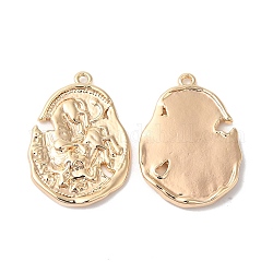 Brass Pendants, Oval with Horse Charm, Real 18K Gold Plated, 21x15x2mm, Hole: 1mm