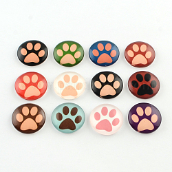 Half Round/Dome Dog Paw Print Photo Glass Flatback Cabochons for DIY Projects, Mixed Color, 18x5mm