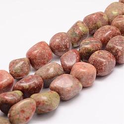 Chapelets de perles en unakite naturelle, pierre roulée, pépites, 18~25x16~18x12~16mm, Trou: 2mm, Environ 22~25 pcs/chapelet, 15.75 pouce