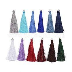 Nylon Thread Tassel Pendants Decoration, with Golden Brass Findings, Mixed Color, 63~66x7mm, Hole: 7mm