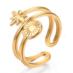 Ionenplattierung (IP) 304 Sternmanschettenring aus Edelstahl, offener Ring für Frauen Mädchen, echtes 18k vergoldet, uns Größe 6 (16.9mm)