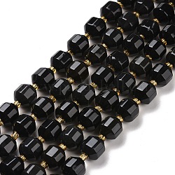 Natürlichen Obsidian Perlen Stränge, mit Glasperlen, facettierte Doppelkegeltrommel, 9.5x9 mm, Bohrung: 1 mm, ca. 33 Stk. / Strang, 14.57'' (37 cm)