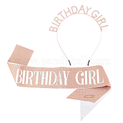 Ensembles de bandoulière couronne d'anniversaire, bandeaux de cheveux avec ceinture, cadeaux d'anniversaire, pour les fournitures de fête d'anniversaire de fille, saumon clair, 4.4~140x0.9~17.5x0.25~0.3 cm, 3 pièces / kit