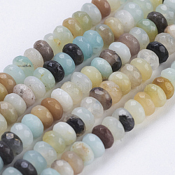 Brins de perles d'amazonite de fleurs naturelles, facette, rondelle, 4~4.5x2~2.5mm, Trou: 1mm, Environ 150 pcs/chapelet, 15.1 pouce ~ 15.3 pouces (38.5~39 cm)