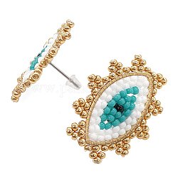Boucles d'oreilles à clous en perles de graines de verre, oeil, turquoise, 20x35mm