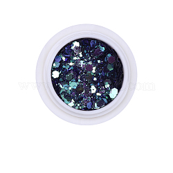 Hexagone brillant accessoires de décoration nail art, avec poudre scintillante et paillettes, paillettes scintillantes diy, bleu marine, poudre: 0.1~0.5x0.1~0.5mm, paillettes: 0.5~3.5x0.5~3.5mm, environ 0.7,g/boîte