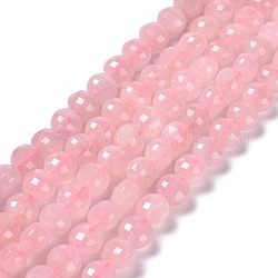 Granos naturales de abalorios de cuarzo rosa, facetados, plano y redondo, 8~8.5x5.5~6mm, agujero: 1.2 mm, aproximamente 49 pcs / cadena, 15.55'' (39.5 cm)