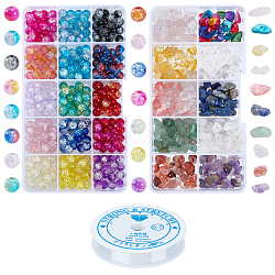 Ahandmaker 2 ensembles 2 styles de perles de pierres précieuses et de coquillages naturelles et synthétiques, puces, perles de verre transparentes rondes, avec du fil élastique, pour le bricolage fabrication de bijoux, couleur mixte, 8.5x7.5mm