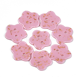 2-луночные кнопки из ацетата целлюлозы (смолы), цветок, розовые, 24x24x2.5 мм, отверстие : 2 мм