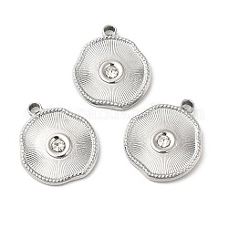 304 Stainless Steel Pendants, with Crystal Rhinestone, Twist Flat Round Charms, Stainless Steel Color, 22x19.5x3mm, Hole: 2.5mm