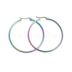 304 Stainless Steel Big Hoop Earrings, Hypoallergenic Earrings, Ring Shape, Rainbow Color, 45x2mm, 12 Gauge, Pin: 0.7x1mm