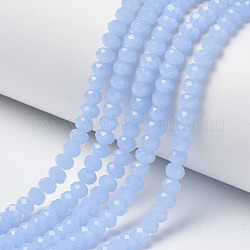 Chapelets de perles en verre, jade d'imitation, facette, rondelle, lumière bleu ciel, 4x3mm, Trou: 0.4mm, Environ 130 pcs/chapelet, 16.54 pouce (42 cm)