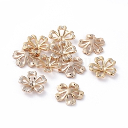 Brass Peg Bails, with Clear Cubic Zirconia, for Half Drilled Beads, Flower, Long-Lasting Plated, Real 18K Gold Plated, 15x3mm, Hole: 2x0.8mm, Pin: 0.3mm