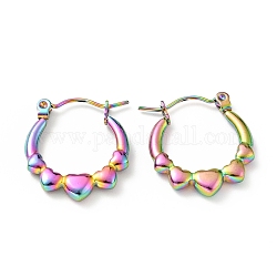 Ion Plating(IP) Rainbow Color 304 Stainless Steel Heart Wrap Hoop Earrings for Women, 20x18x3mm, Pin: 0.8mm