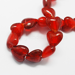 Perle di vetro lamina d'oro a mano, cuore, rosso, 15x15x10mm, Foro: 1~2 mm