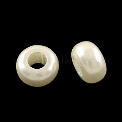 Perlas de imitación de plástico abs perla rondelle gran agujero europeo, blanco, 12x7mm, agujero: 5 mm, aproximamente 980 unidades / 500 g