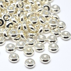 Laiton rondes plat séparateurs perles, couleur argentée, 4x1.5mm, Trou: 1.5mm