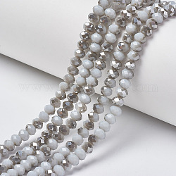Chapelets de perles en verre opaque électrolytique, demi gris, facette, rondelle, fumée blanche, 8x6mm, Trou: 1mm, Environ 65~68 pcs/chapelet, 15.7~16.1 pouce (40~41 cm)