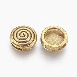 Tibetan Style Slide Charms, Cadmium Free & Lead Free, Flat Round, Antique Golden, 14x6mm, Hole: 11x2mm