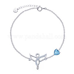 925 Sterling Silber Charme Armbänder, mit Zirkonia & Kabelketten, Konstellationen / Sternbild, Jungfrau, Deep-Sky-blau, Silber
