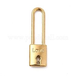 Placage ionique (ip) 304 pendentifs en acier inoxydable, cadenas avec le charme du mot amour, or, 25x7x2mm, Trou: 3x14.8mm