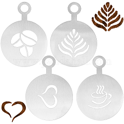 GORGECRAFT 4 Styles Coffee Latte Decorating Stencils Stainless Steel Chocolate Heart Leaf Metal Cookie Cocktail Stencils Barista Cappuccino Tools Foam Art Templates for Cup Cake Birthday Cake