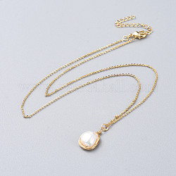 Colgantes collares, Con cuentas de perlas keshi de perlas barrocas naturales, cadena de cable de latón y cierres de pinza, dorado, 16.73 pulgada (42.5 cm), 1mm
