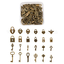 Tibetischer stil Aluminium Anhänger & Charms, Schlüssel und Schloss, Nickelfrei, Antik Bronze, 6.4x6.3x2 cm, 48 Stück / Karton