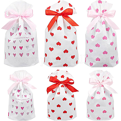 Benecreat 54 pz sacchetti di plastica, con coulisse di nastro, rettangolo con disegno cuore, per il regalo di imballaggio, colore misto, 175~235x119~149x0.5~1mm