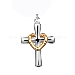 Латунь сердце и крест подвески, серебро и золотой, 35x24 мм