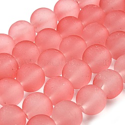 Chapelets de perles en verre transparent, mat, ronde, Saumon, 10mm, Trou: 1.3~1.6mm, Environ 80 pcs/chapelet, 31.4 pouce