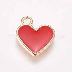 Lega di fascini dello smalto, cuore, oro chiaro, rosso, 13x11.5x1.6mm, Foro: 1.6 mm