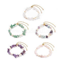 Schieberarmband aus natürlichen Edelsteinsplittern und Perlen für Damen, golden, Innendurchmesser: 2-1/8~3-1/4 Zoll (5.4~8.4 cm)