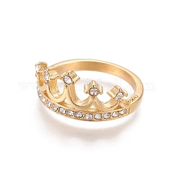 イオンプレーティング（ip）304ステンレスフィンガー指輪  ポリマークレイラインストーン付き  クラウン  クリスタル  ゴールドカラー  サイズ6~9  16~19mm